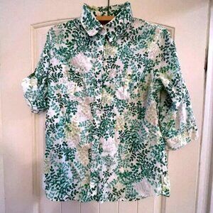 WOOLRICH Vintage 100% COTTON blouse, artsy floral print, Women size M.